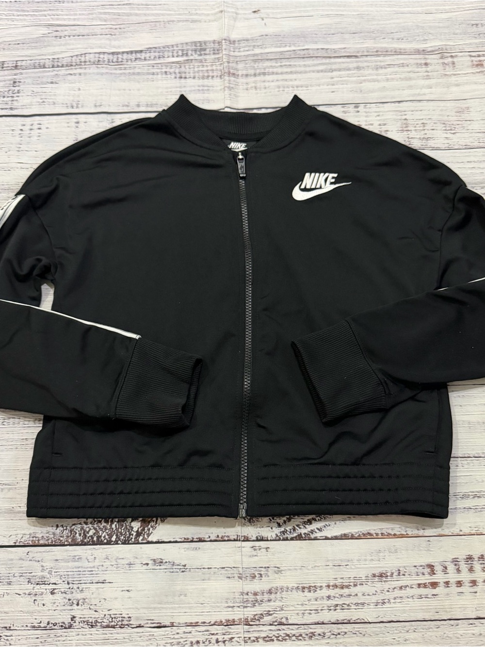 Nike Black Track Jacket with White Swoosh size youth large